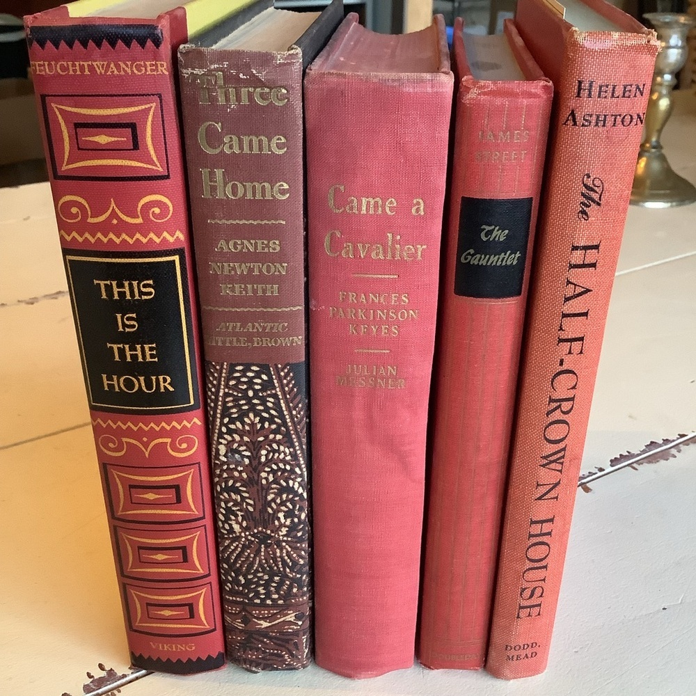 Bundle Lot Antique Vintage Moody Red Hues Books Styling Shelves